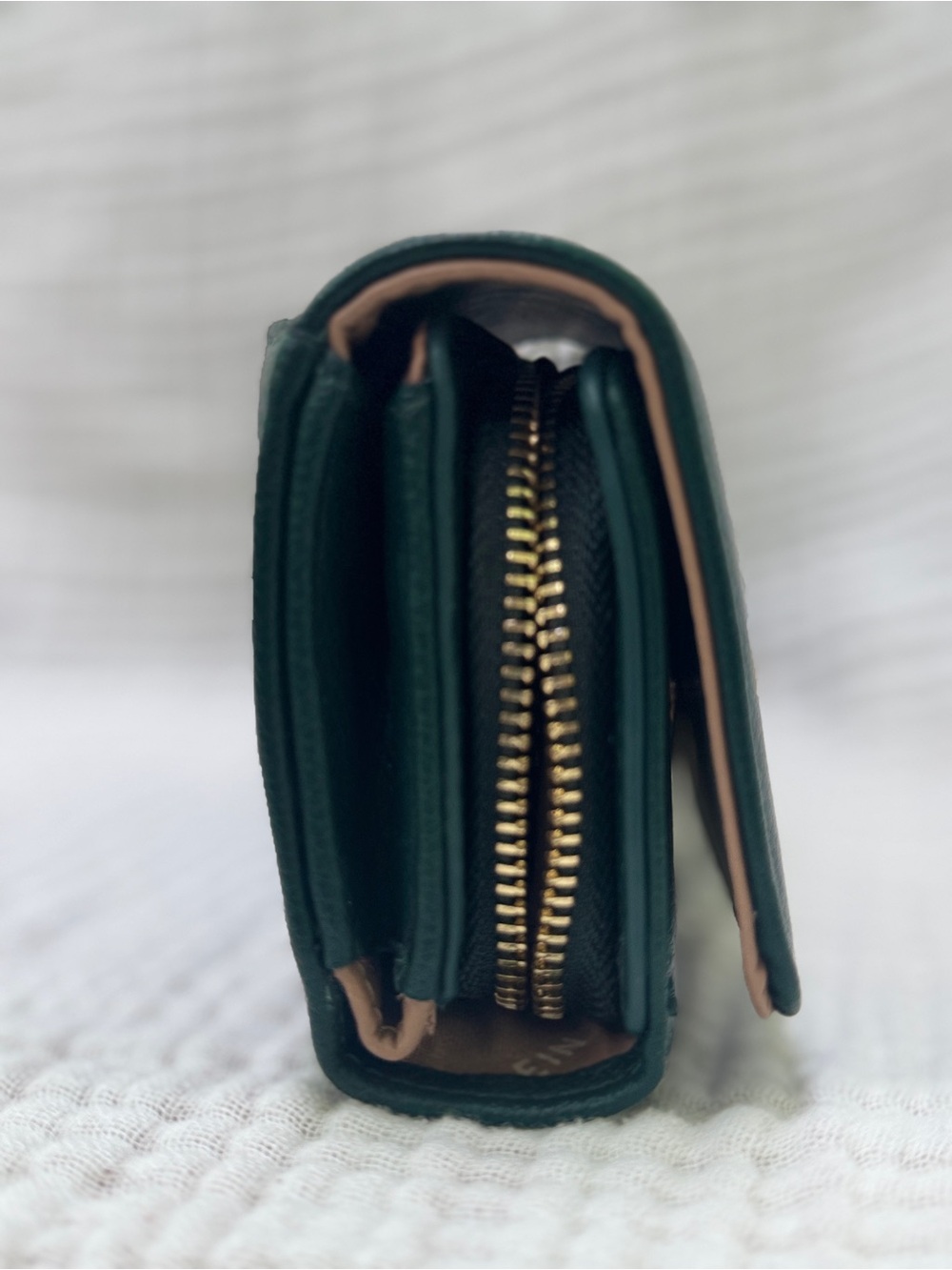 Anne Klein Dark Green Leather Wallet with Gold Turn-Lock - Picture 4 of 5